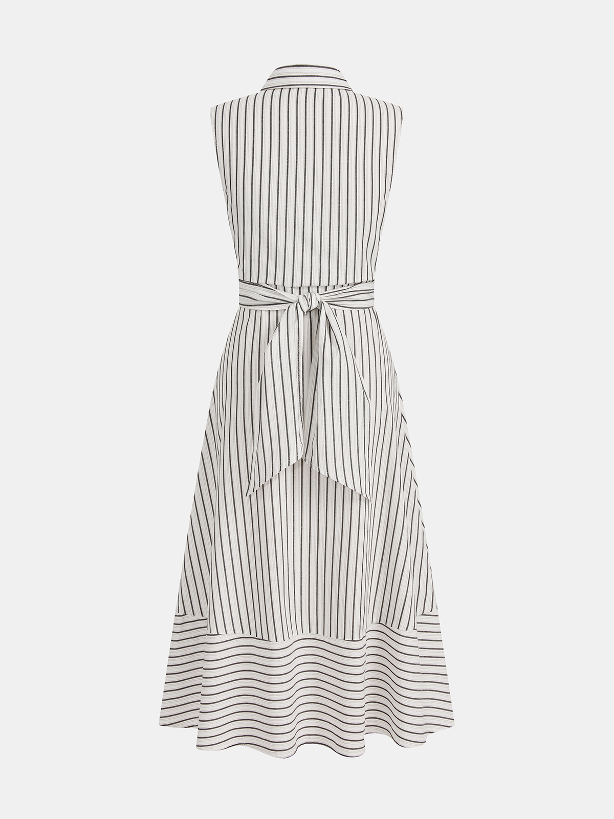 Vestido Midi a rayas con cuello, sin mangas, con lazo en la cintura