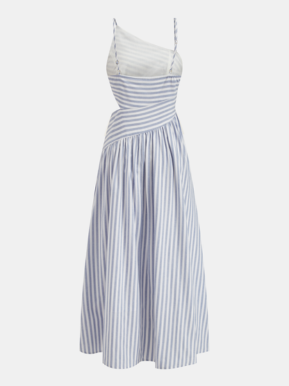 Vestido Maxi asimétrico a rayas con recortes tipo camisa