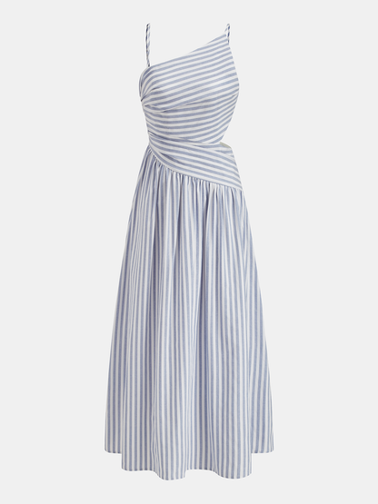 Vestido Maxi asimétrico a rayas con recortes tipo camisa