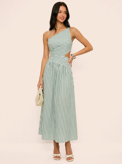 Vestido Maxi asimétrico a rayas con recortes tipo camisa