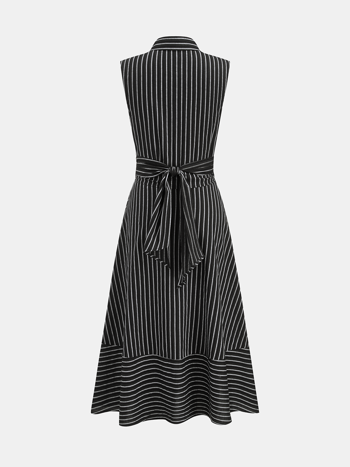 Vestido Midi a rayas con cuello, sin mangas, con lazo en la cintura
