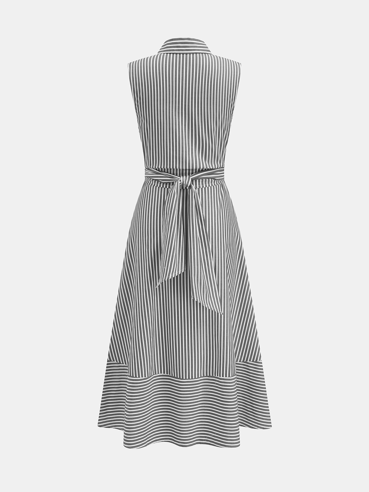 Vestido Midi a rayas con cuello, sin mangas, con lazo en la cintura