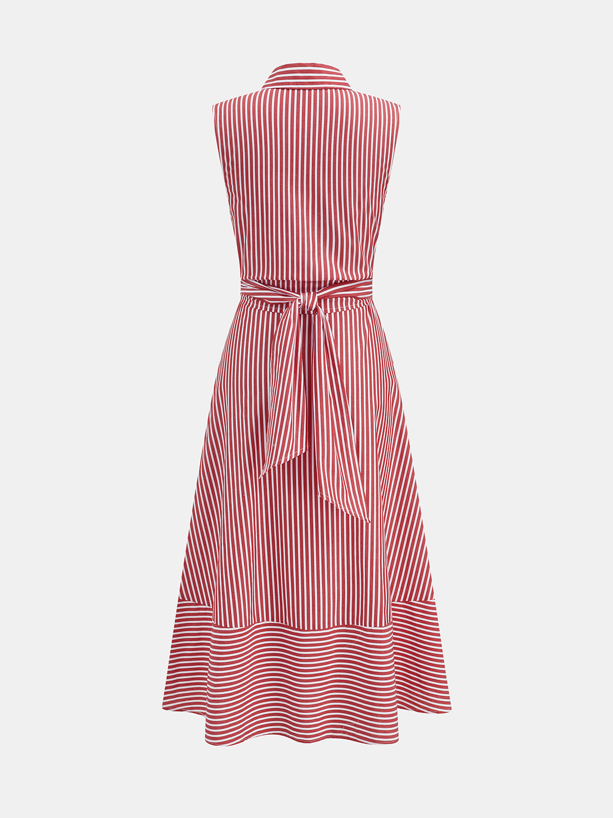 Vestido Midi a rayas con cuello, sin mangas, con lazo en la cintura