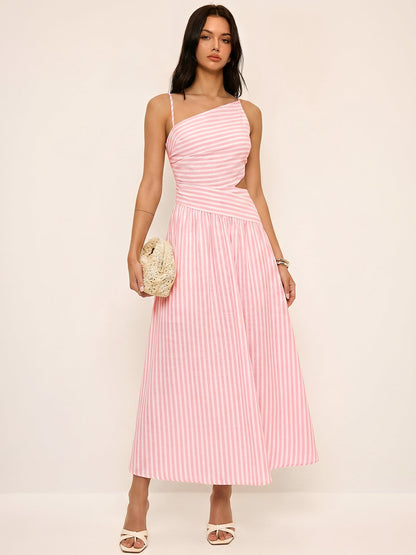 Vestido Maxi asimétrico a rayas con recortes tipo camisa