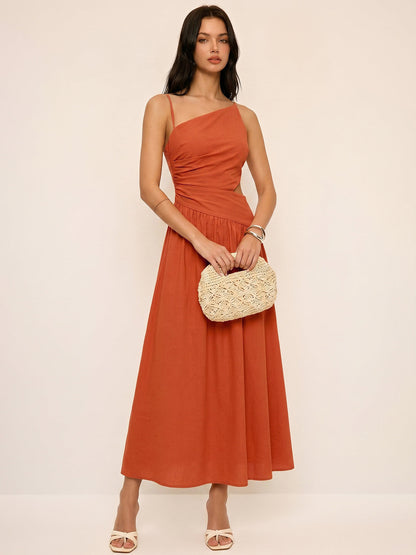 Vestido Maxi asimétrico a rayas con recortes tipo camisa