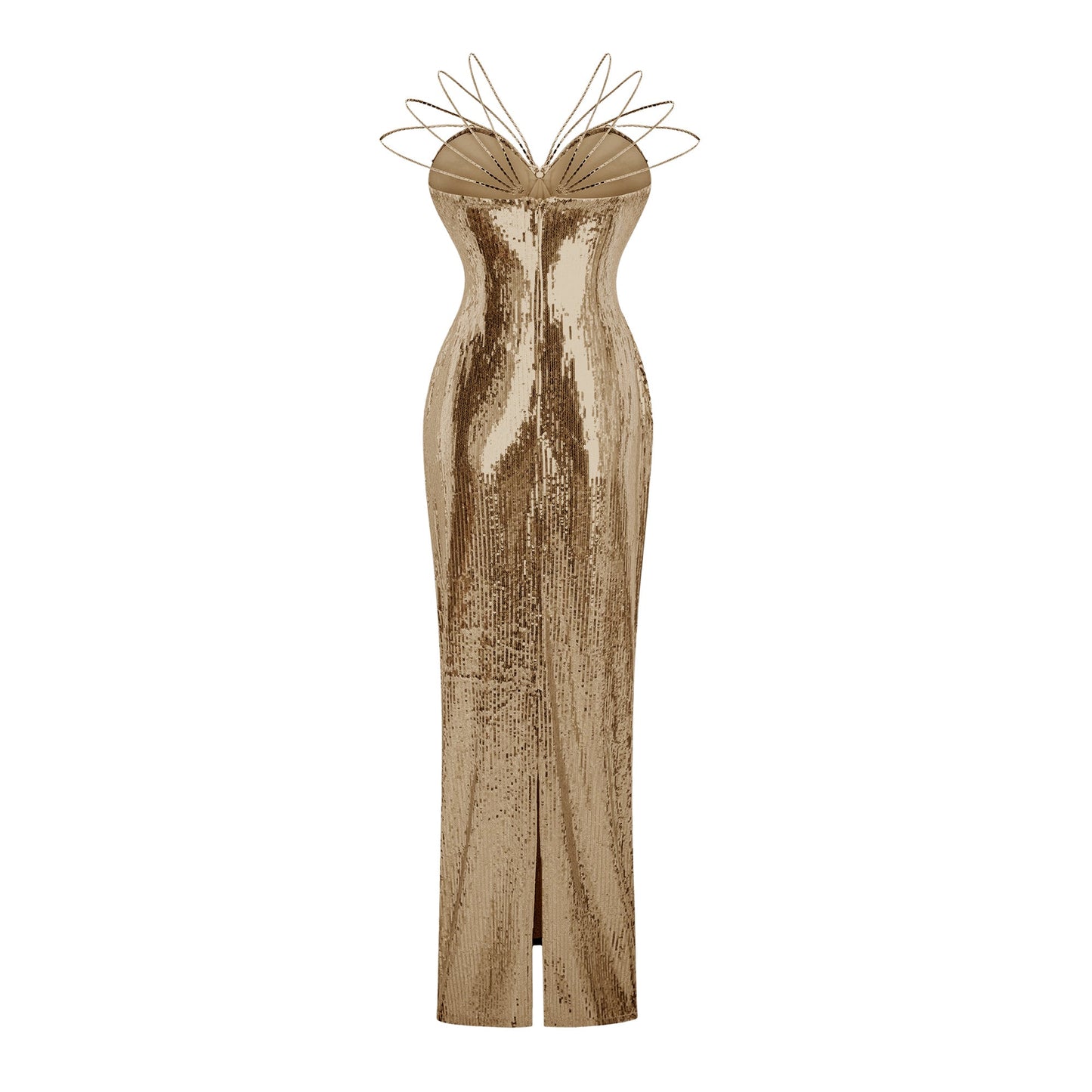 Vestido largo dorado con lentejuelas brillantes-Cressida
