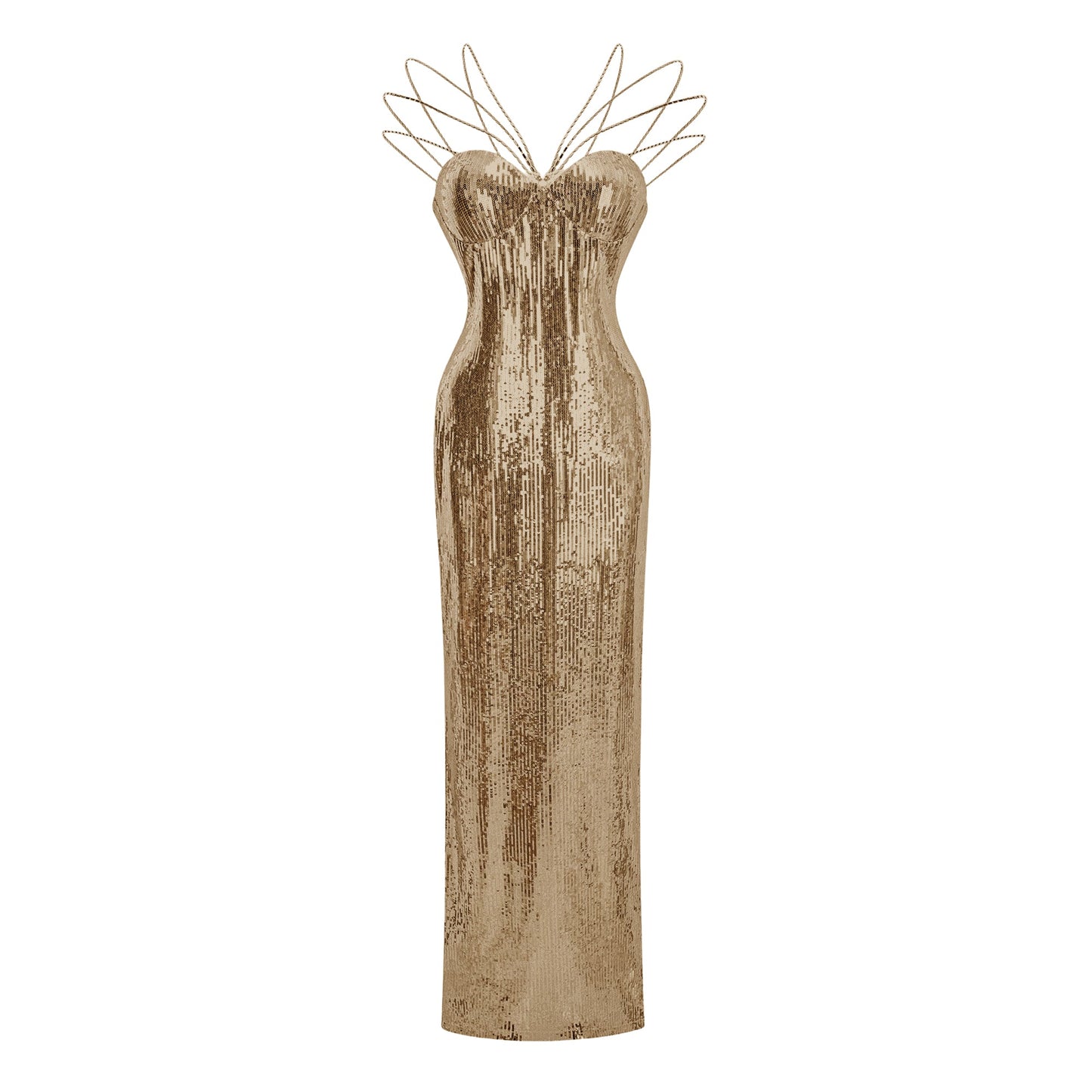 Vestido largo dorado con lentejuelas brillantes-Cressida