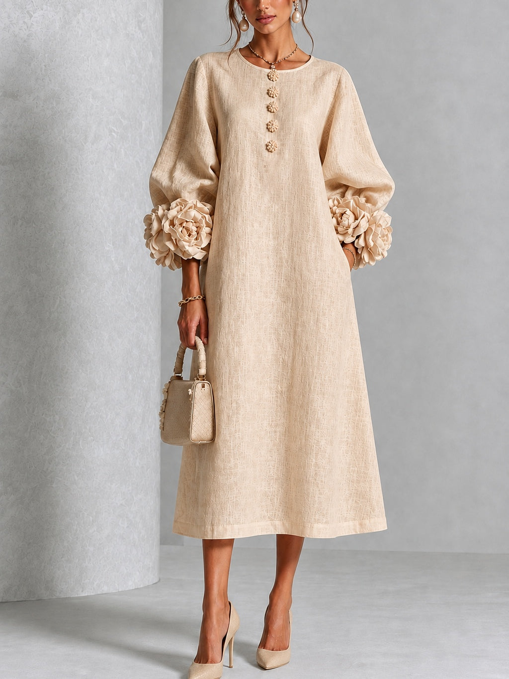 Vestido midi beige