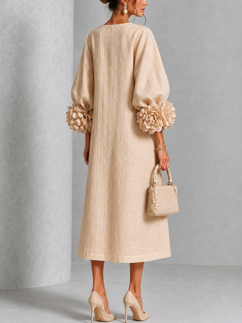 Vestido midi beige