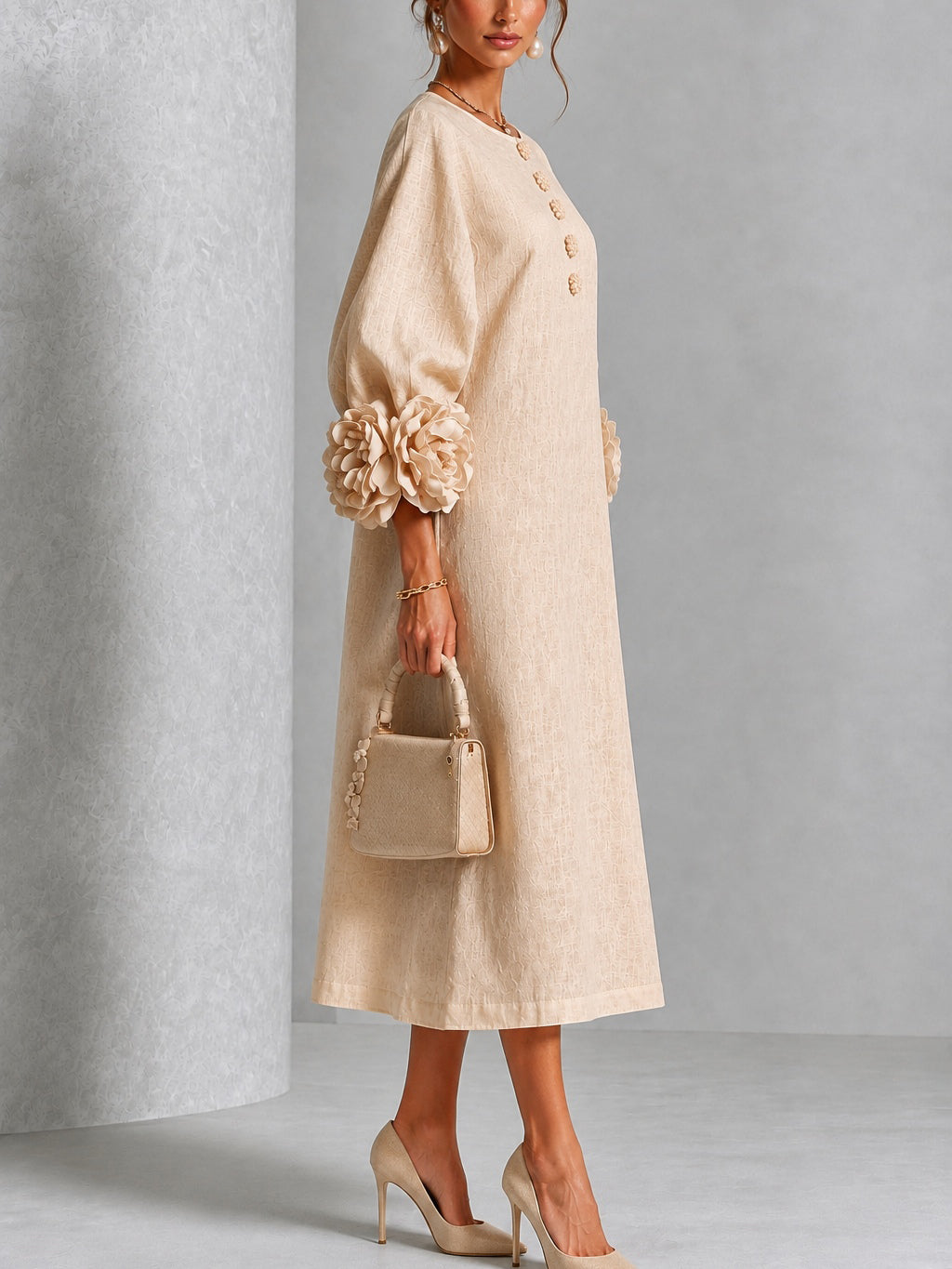 Vestido midi beige
