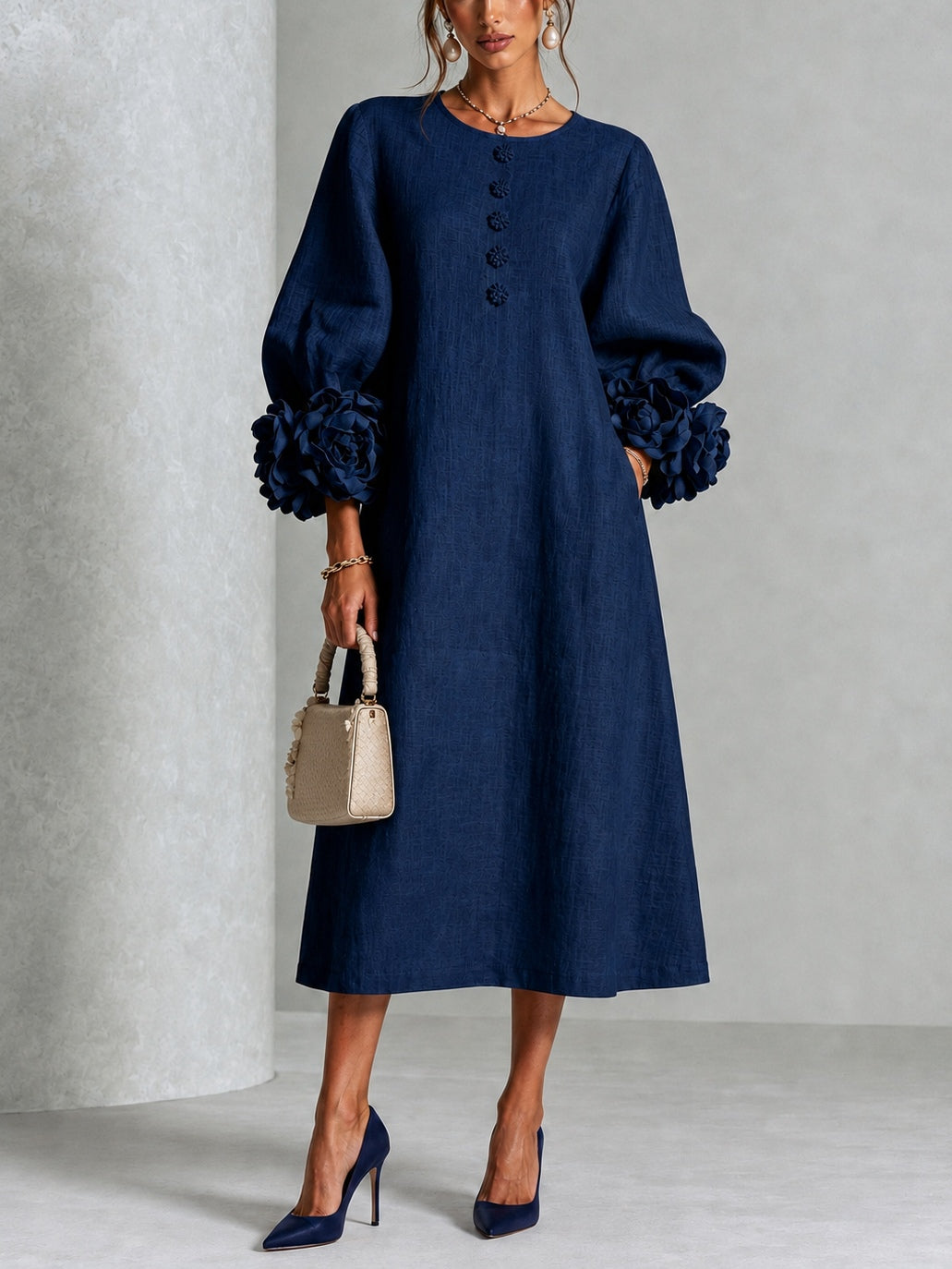 Vestido midi azul marino