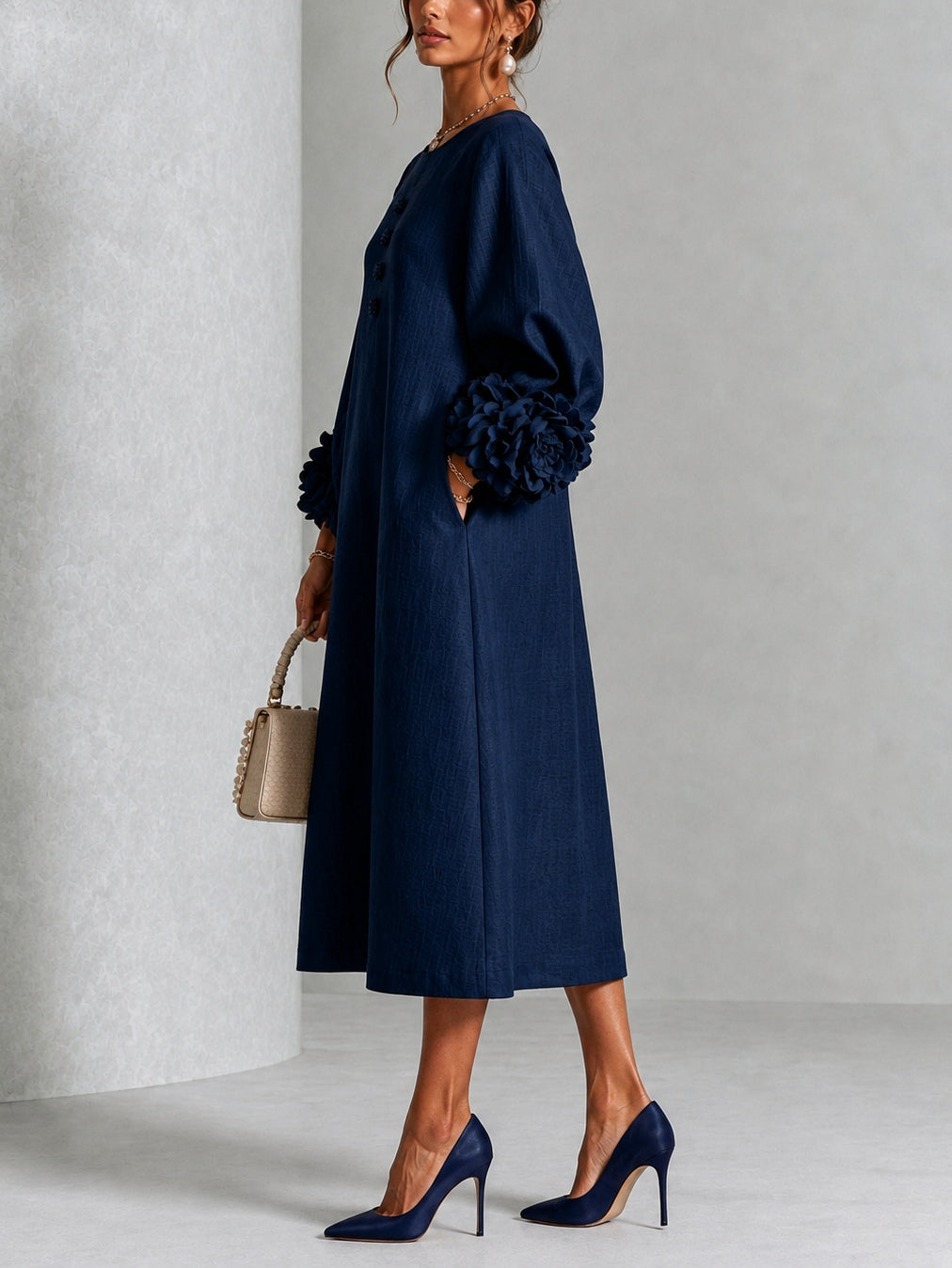 Vestido midi azul marino