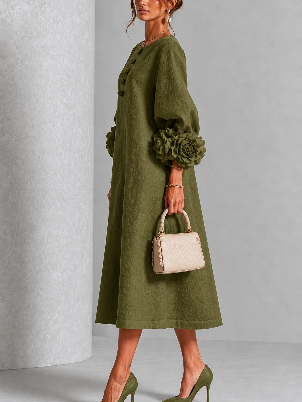 Vestido midi oliva