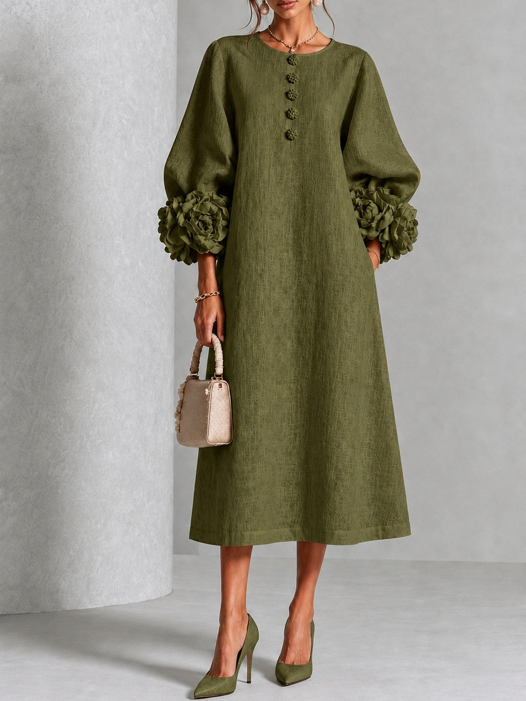 Vestido midi oliva