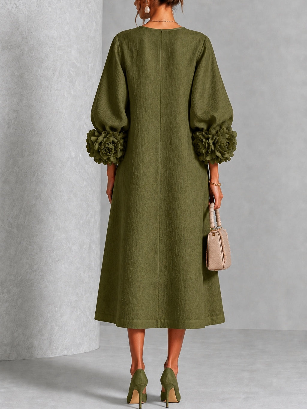 Vestido midi oliva