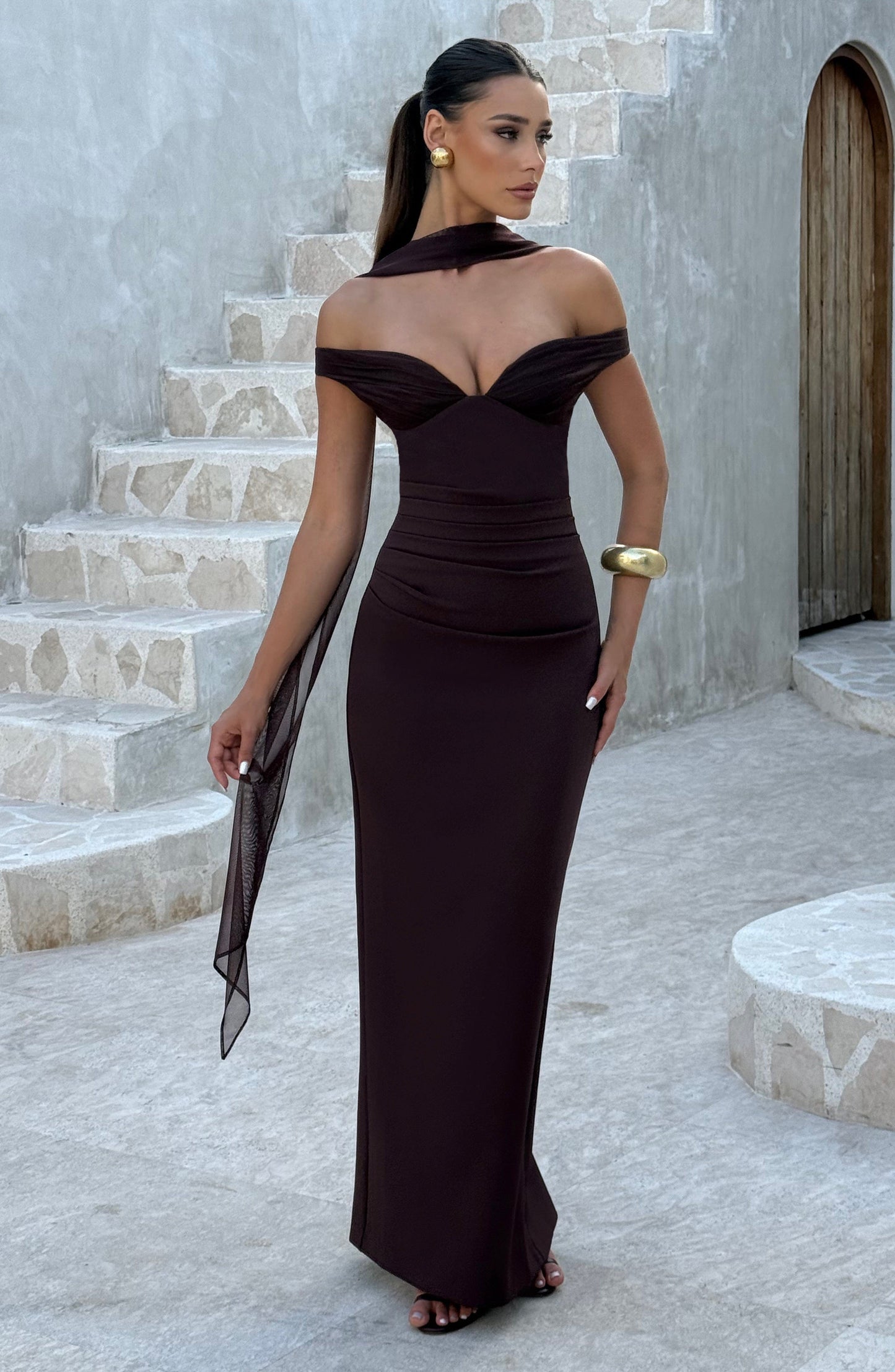 Vestido maxi Abigail - ciruela marrón